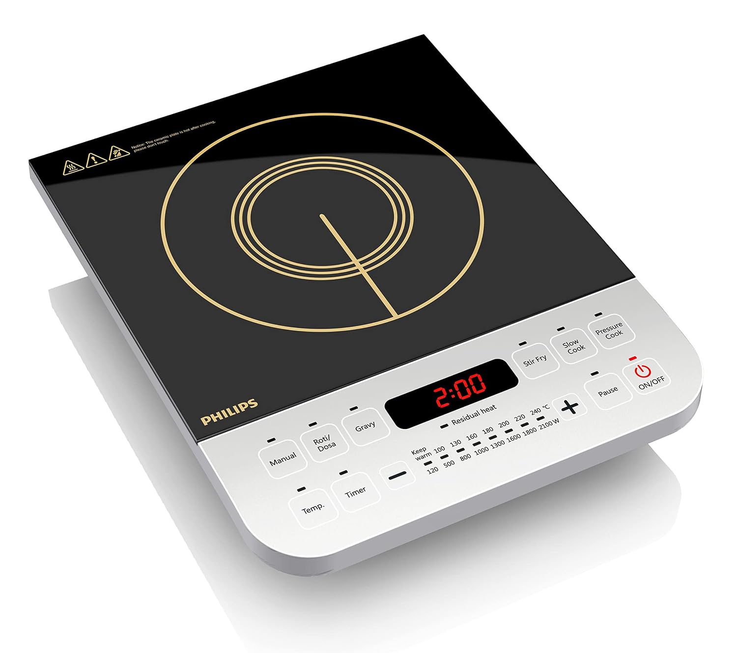 Philips Viva Collection HD4928/01 2100-Watt Induction Cooktop, Soft Touch Button with Crystal Glass