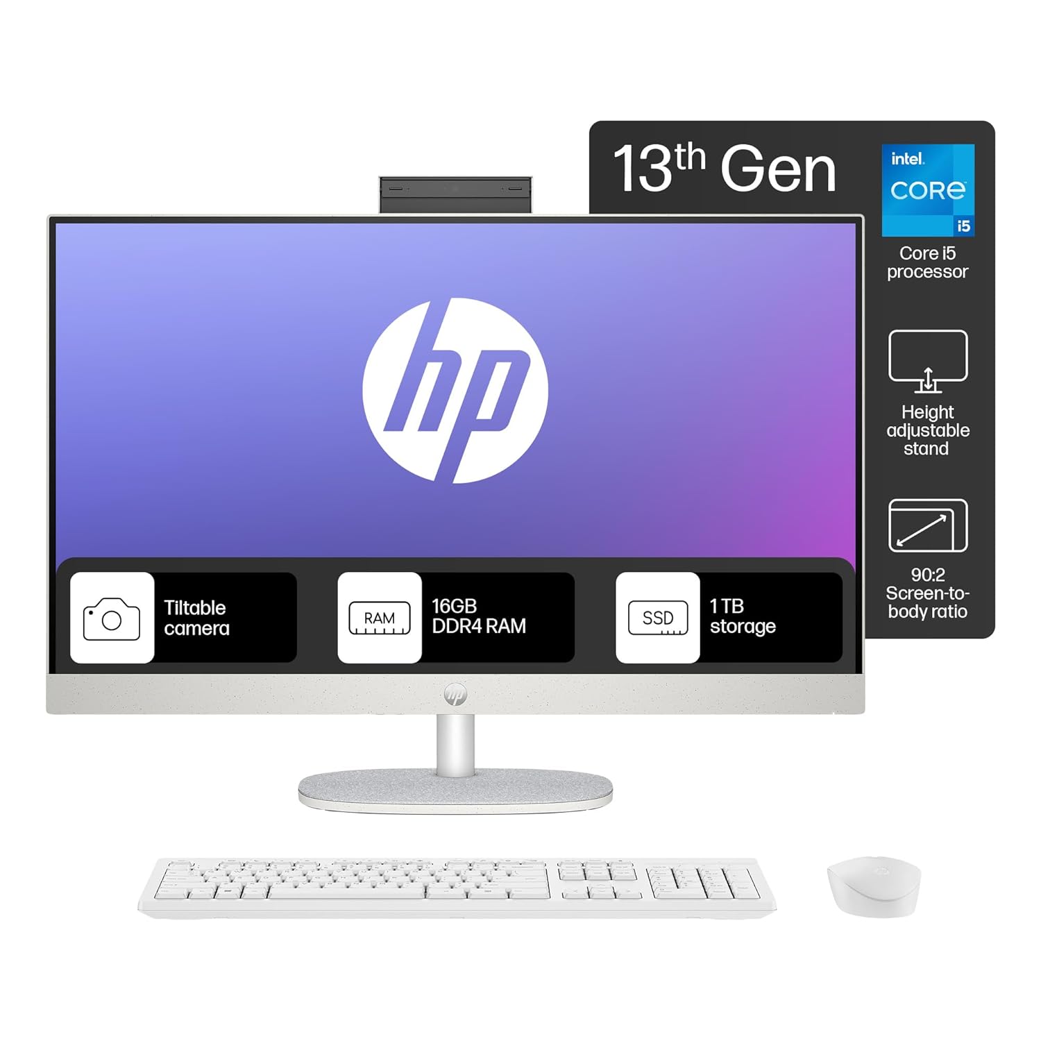 HP All-in-One PC 13th Gen Intel Core i5 27 (68.6cm) FHD 16GB RAM, 1TB SSD, Intel UMA Graphics, 710 White Wireless Keyboard and Mouse Combo (Windows 11 Home, MSO 21, Shell White, 6.72 Kg) 27-cr0407in